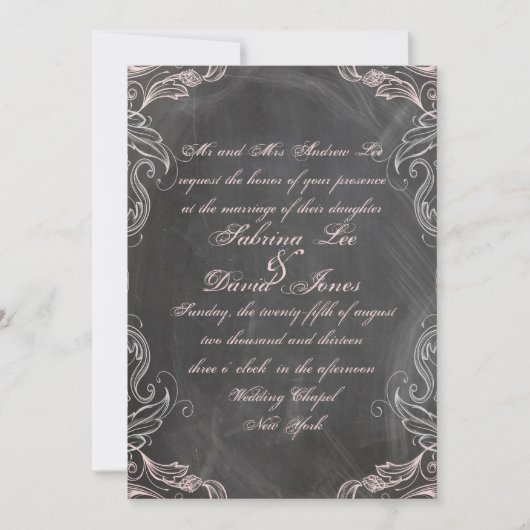 Chalkboard Antiek Pink Floral Wedding Uitnodiging (Voorkant)