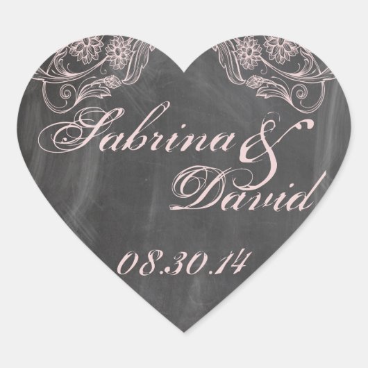 Chalkboard Antiek Roze Floral Envelope Seal Hart Sticker (Voorkant)