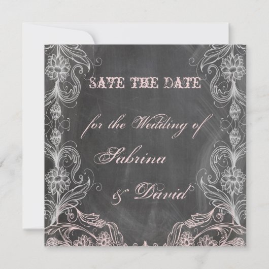 Chalkboard Antiek Roze Floral sparen de Datum Save The Date (Voorkant)