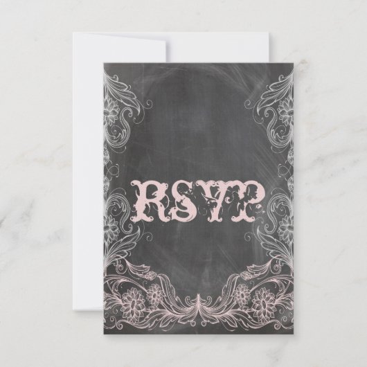 Chalkboard Antique rose Floral Mariage RSVP (Devant)