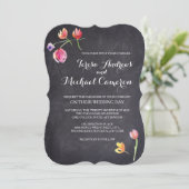 Chalkboard Aquarel Bloem Bruiloft Uitnodigingen (Staand voorkant)