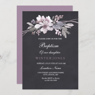 Chalkboard Aquarelle Florale Baptême Invitation