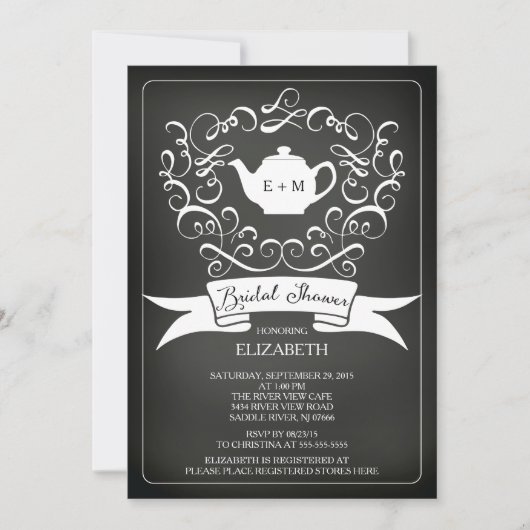 Chalkboard Aquarelle Thé Bridal Douche Invitation (Devant)