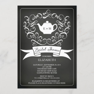 Chalkboard Aquarelle Thé Bridal Douche Invitation
