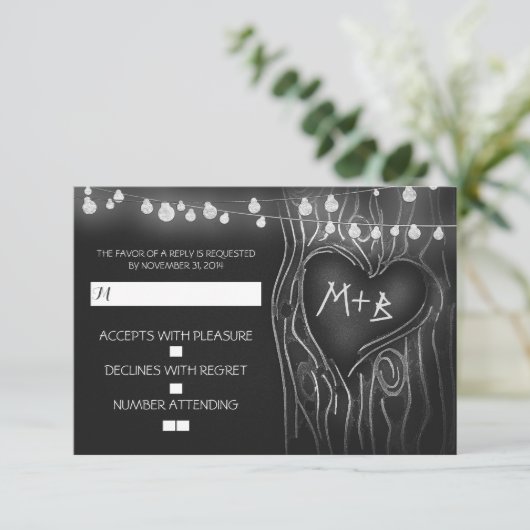 Chalkboard arbre élégant mariage carte RSVP (Debout devant)