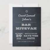Chalkboard Argent Bar Mitzvah Enregistrer la carte (Devant)