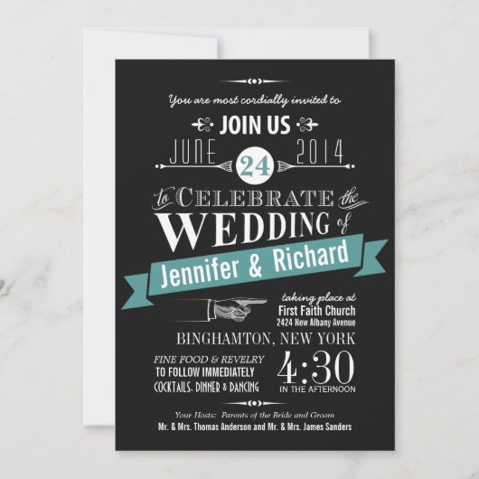 Chalkboard Art Deco Wedding Invitations Kaart (Voorkant)