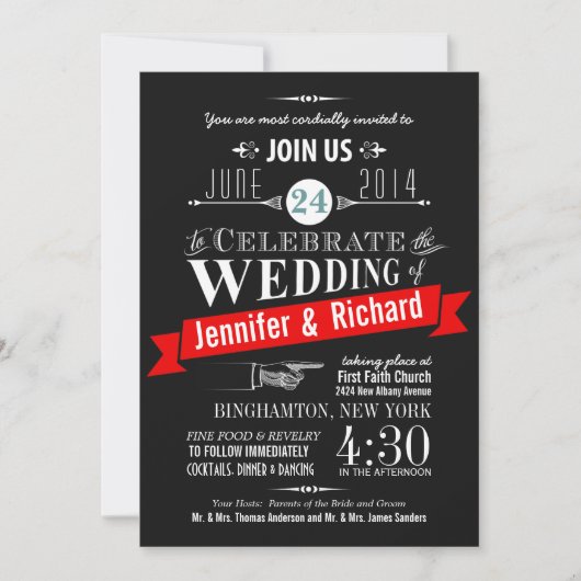 Chalkboard Art Deco Wedding Invitations Kaart (Voorkant)
