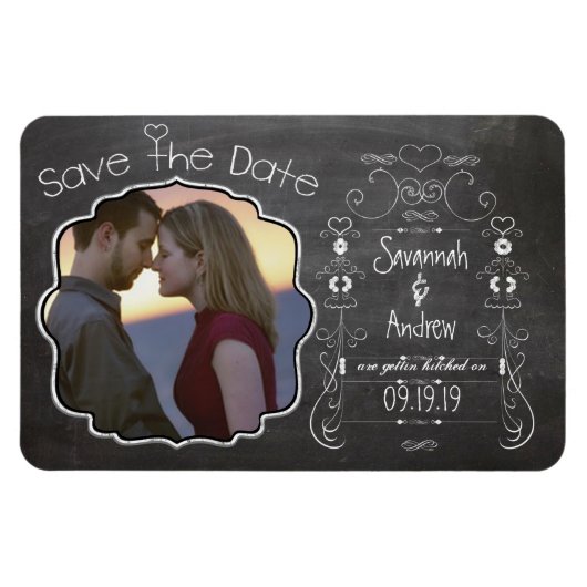 Chalkboard Art Wedding Save the Date Magneet (Horizontaal)