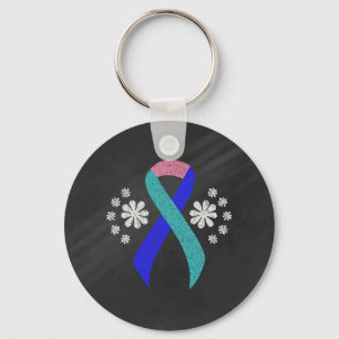 Chalkboard Awareness Blauwgroen/Pink/Blue Ribbon Sleutelhanger