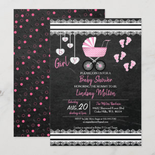 Chalkboard Baby Girl Shower Design Kaart