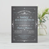 Chalkboard Baby shower Boy Blue Invitation Kaart (Staand voorkant)