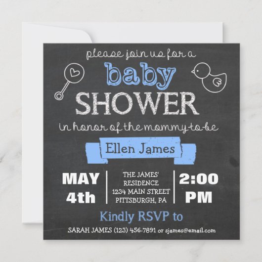 Chalkboard Baby shower Boy Blue Kaart (Voorkant)