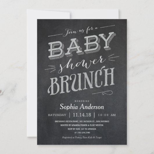 Chalkboard Baby shower Brunch Invitaties Kaart (Voorkant)