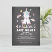 Chalkboard Baby shower magique Unicorn Invitation (Debout devant)