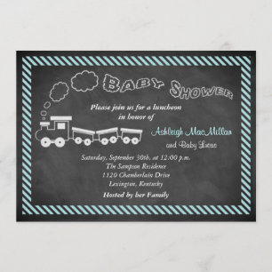 Chalkboard Baby shower Train Invite 2 - Blue Kaart