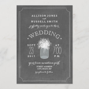 Chalkboard & Baby's Breath Mason Jar Wedding Kaart