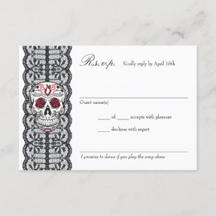 Chalkboard Background Lace Sugar Skull RSVP-kaarte RSVP Kaartje