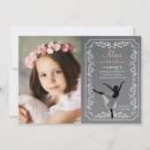 Chalkboard Ballerina Photo Birthday Invitation Kaart (Voorkant)