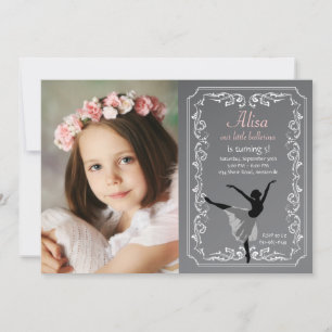Chalkboard Ballerina Photo Birthday Invitation Kaart