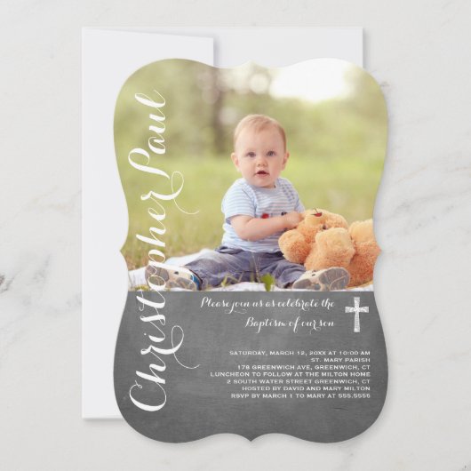 Chalkboard Baptism Photo Invitation Kaart (Voorkant)