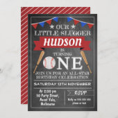 Chalkboard Baseball 1e verjaardag Uitnodiging (Voorkant / Achterkant)