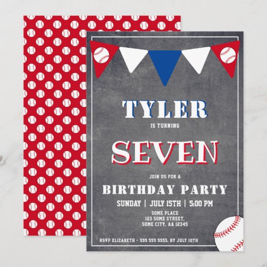 Chalkboard Baseball Birthday Invitation Birthday Kaart (Voorkant / Achterkant)