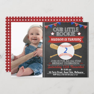 Chalkboard Baseball Photo Anniversaire Invitation