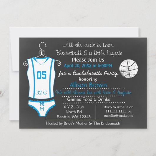 Chalkboard Basketball Lingerie Douche Invitations (Devant)