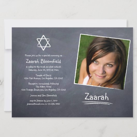 Chalkboard Bat Mitzvah Uitnodiging (Voorkant)