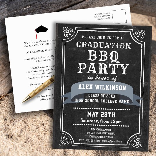 Chalkboard BBQ Party Afstuderen Invitation Briefkaart