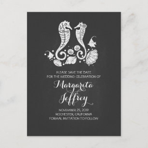 Chalkboard beach save the date briefkaarten