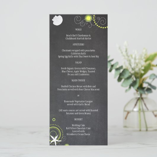 Chalkboard Beach Wedding Celebration Menu (Debout devant)