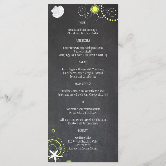 Chalkboard Beach Wedding Celebration Menu (Voorkant)