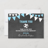 Chalkboard BEDANKT U Blue SOCCER BOY baby shower (Voorkant)
