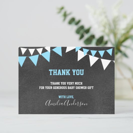 Chalkboard BEDANKT U Blue White BOY baby shower Kaart (Staand voorkant)