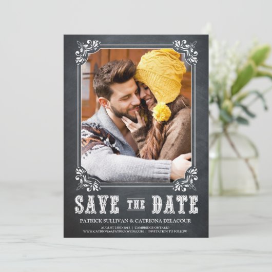 CHALKBOARD BEWAAR DE DATUMAANKONDIGING KAART (Staand voorkant)