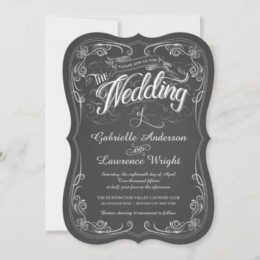 Chalkboard Bistro Art Wedding Invitations Kaart (Voorkant)