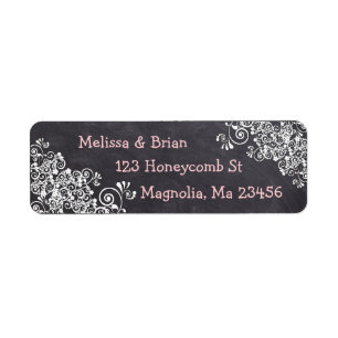 Chalkboard Black en Pink Heart Return Address Etiket