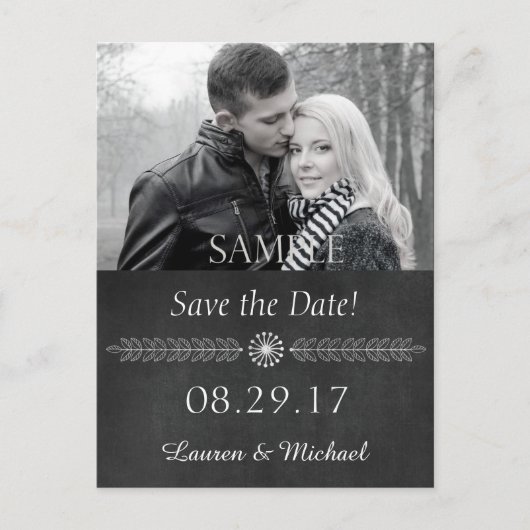 Chalkboard Black en White Save the Date Aankondigingskaart (Voorkant)