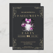 Chalkboard Black & Gold Ghost Stars Bats Halloween Kaart (Voorkant / Achterkant)