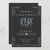 Chalkboard Black & Gold Green Skeletons Halloween Kaart (Voorkant / Achterkant)