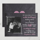 Chalkboard Black & Pink Photo Wedding Invitations Kaart (Voorkant / Achterkant)