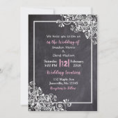 Chalkboard Black & Pink Script Wedding Invitations Kaart (Voorkant)