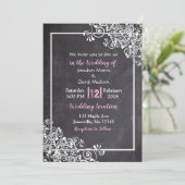 Chalkboard Black & Pink Script Wedding Invitations Kaart (Staand voorkant)