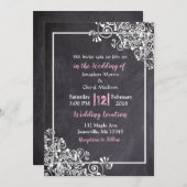 Chalkboard Black & Pink Script Wedding Invitations Kaart (Voorkant / Achterkant)