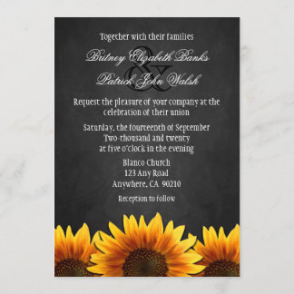 Chalkboard Black Sunflower Wedding Invitting Kaart
