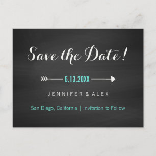 Chalkboard Black Turquoise en Arrow Save the Date Aankondigingskaart