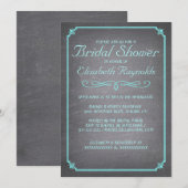 Chalkboard Blauwgroen & Silver Bridal Shower Invit Kaart (Voorkant / Achterkant)