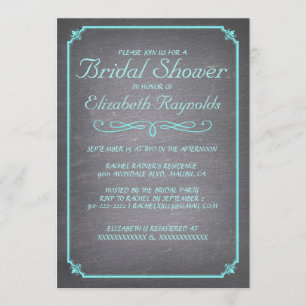 Chalkboard Blauwgroen & Silver Bridal Shower Invit Kaart